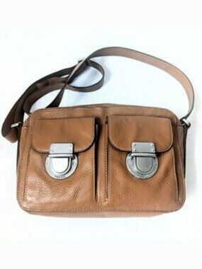 Fossil Camel Tan Leather Dual Push Lock pockets M Size Crossbody Bag for Women